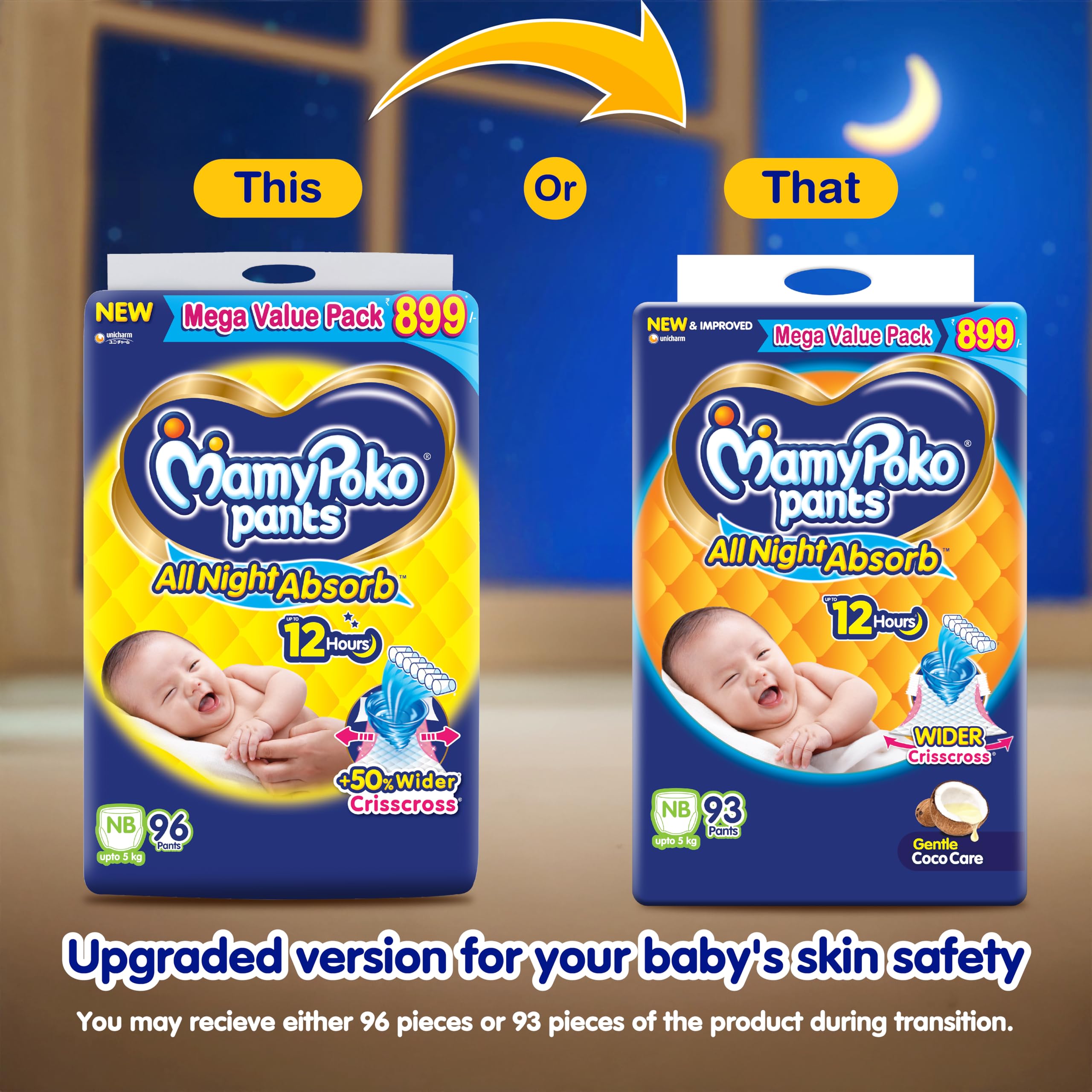 Mamypoko pants All night absorb| Pant Style Baby Diapers Large Size(L), 62 Count, Ideal for 9-14Kgs|1 Diaper= Upto All night Absorption|Wider Crisscross Sheet|Gentle Coco Care| 12hr Leakage Protection| Prevents Heaviness.