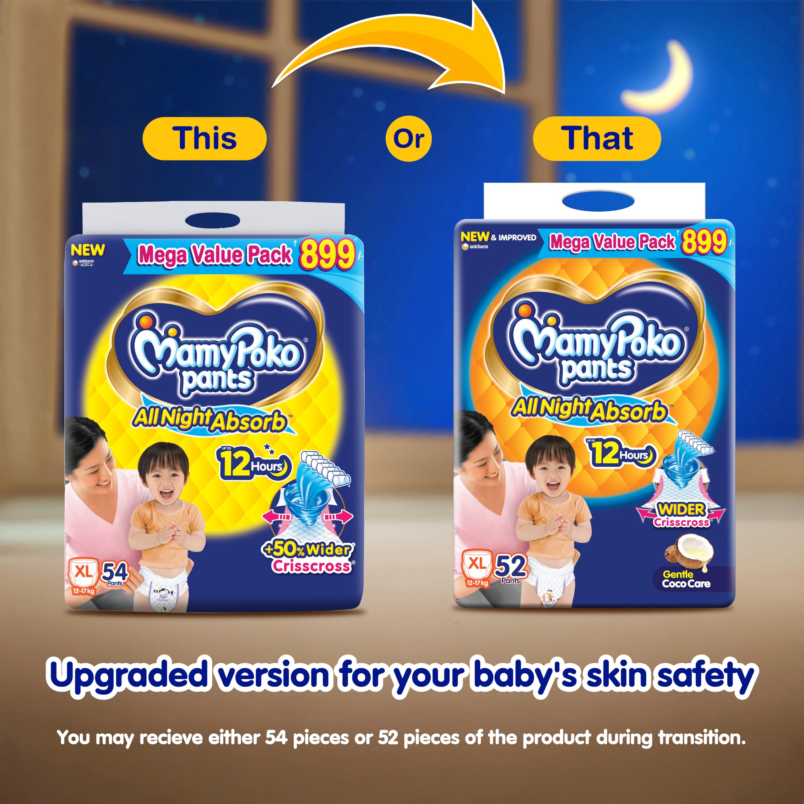Mamypoko pants All night absorb| Pant Style Baby Diapers Large Size(L), 62 Count, Ideal for 9-14Kgs|1 Diaper= Upto All night Absorption|Wider Crisscross Sheet|Gentle Coco Care| 12hr Leakage Protection| Prevents Heaviness.
