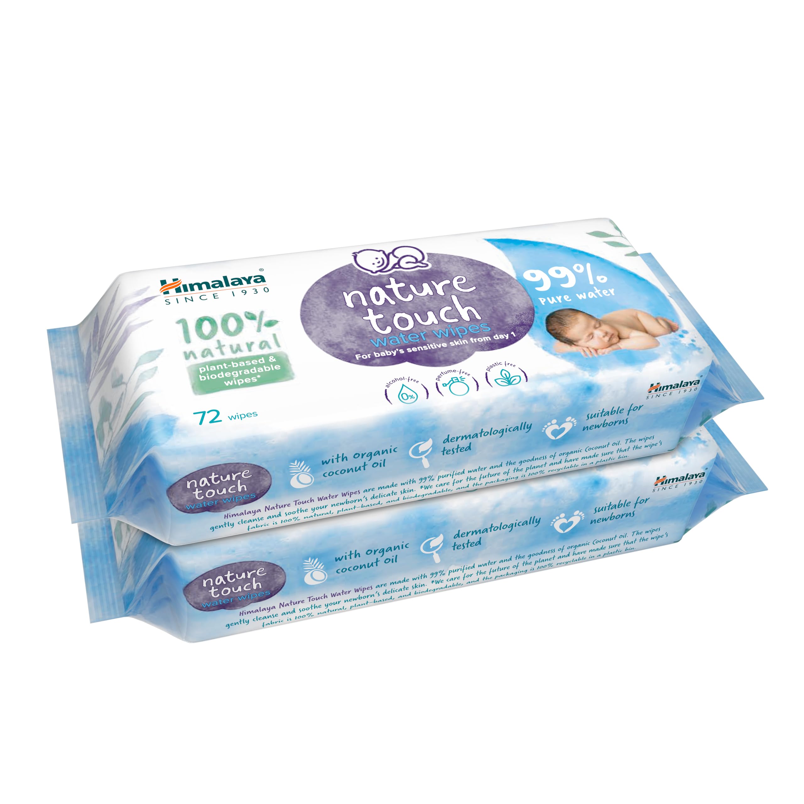 Himalaya Gentle Baby Wipes with Lid (72 wipes x4 packs -288 wipes) |100% Biodegradable Plant-based fabric | Indian Lotus & Aloe Vera | Skin Friendly PH| Extra Soft