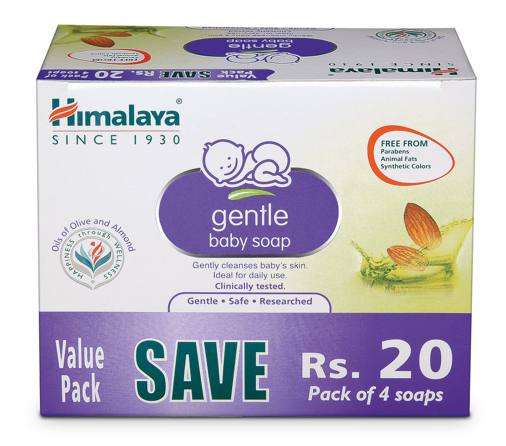Himalaya Gentle Baby Soap 125 g | Value Pack of 4 - Save Rs 50 extra| No 1 Doctor prescribed brand | Oils of Almond & Olive | Gently cleanses baby's skin |